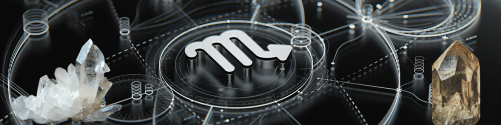 Scorpio zodiac symbol, Smokey quartz crystal