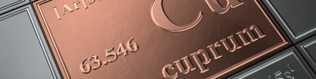 Copper on the periodic table of elements.