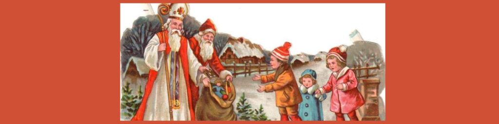 St. Nicolas giving gifts to children
