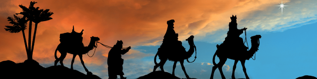 The Three Wise Men or the arrival of the Magi for Three Kings Day / Epiphany
